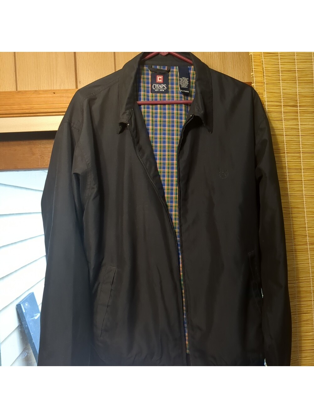 Men’s Chaps Navy Blue Zip Up Jacket w/ Red Blue Plaid Lining Size XL Pre Owned